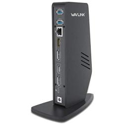 WAVLINK USB 3.0 Universal Laptop Docking Station,Dual 4K&60Hz & Single 5K@60Hz Display with DisplayPort and HDMI for Windows (2xDisplay Port 1.2, 2xHDMI 2.0, 5xUSB 3.0 Port, Gigabit Ethernet, Audio)