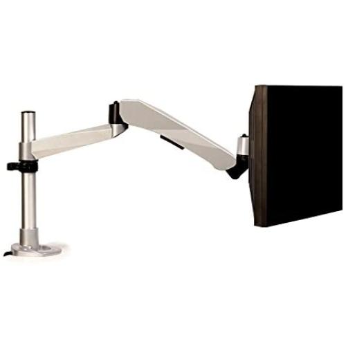 3M Easy Adjust Desk Mount Monitor Arm, Adjust Height, Tilt, Swivel and Rotation by Holding and Moving Monitor, Free Up Desk Space, Clamp or Grommet, For Monitors Up to 20 lbs <= 27'', Silver (MA245S)