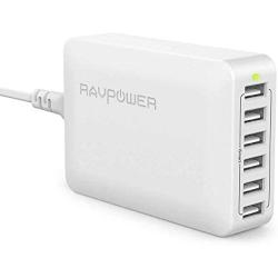 USB Charger RAVPower 60W 12A 6-Port Desktop USB Charging Station with iSmart Multiple Port, Compatible iPhone 12 Mini SE 11 Pro Max XS XR X iPad Pro Air Mini Galaxy S10 Note 10 Tablet(White)