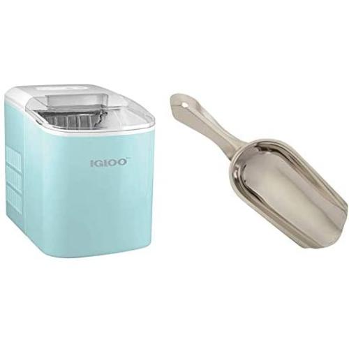 Igloo ICEB26AQ Automatic Portable Electric Countertop Ice Maker Machine & Winco Stainless Steel 4 Ounce Ice Scoop, Medium