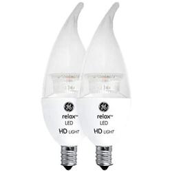 GE Lighting 92303 LED Relax HD 4-watt (40-watt Replacement), 300-Lumen Candle Light Bulb with Candelabra Base, Clear Soft White, 2-Pack