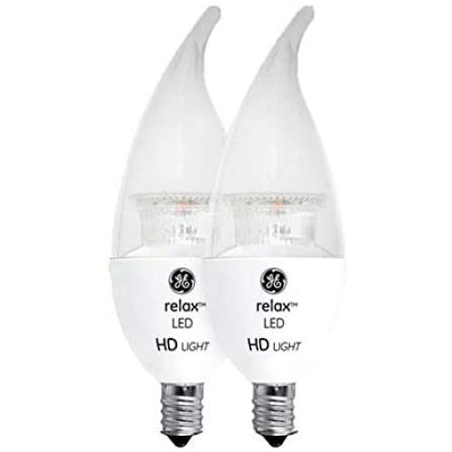 GE Lighting 92303 LED Relax HD 4-watt (40-watt Replacement), 300-Lumen Candle Light Bulb with Candelabra Base, Clear Soft White, 2-Pack