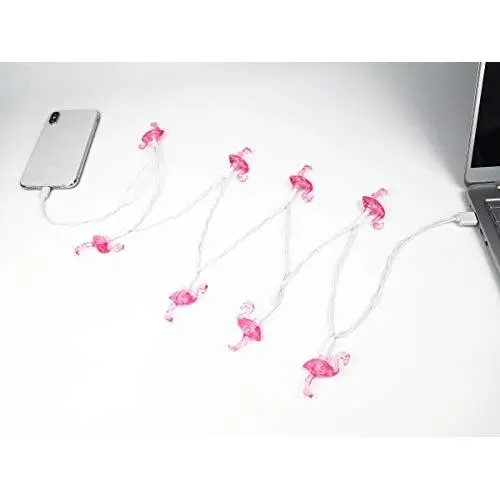 YAGE Tale Pink Flamingo USB Christmas Light Phone Charger Cord Designed for Women 50inch 8LED Bulb Compatible with Phone 5 5s 6 6plus 6s 6s Plus 7 7plus 8 8plus X XR XS XS Max 11Pro Max etc