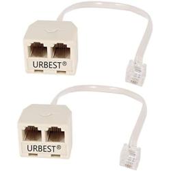 URBEST 2 pcs rj11 male to female two way telephone splitter converter cable