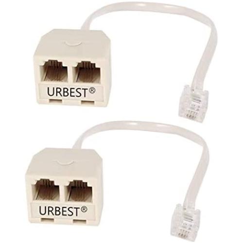 URBEST 2 pcs rj11 male to female two way telephone splitter converter cable