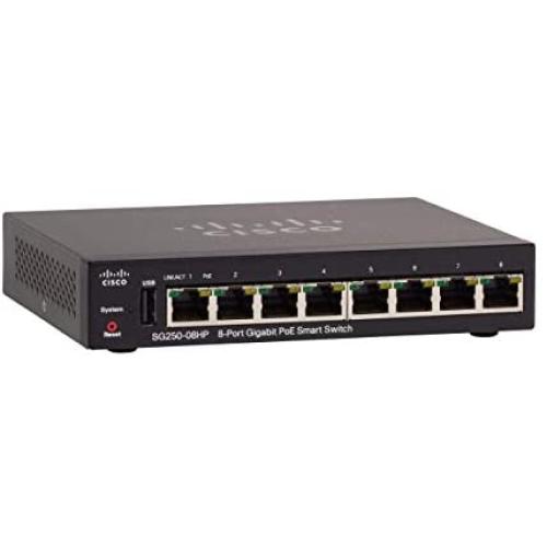 Cisco SG250-08HP Smart Switch with 8 Gigabit Ethernet (GbE) Ports plus 45W PoE, Limited Lifetime Protection (SG250-08HP-K9-NA)