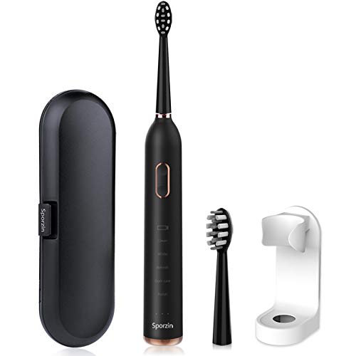 Sporzin Electric Toothbrush Electric Toothbrushes for Adults, Sonic Toothbrush Electronic Toothbrush Electric Toothbrushes with 5 Modes 3 Intensities and Smart Timer Toothbrush Holder