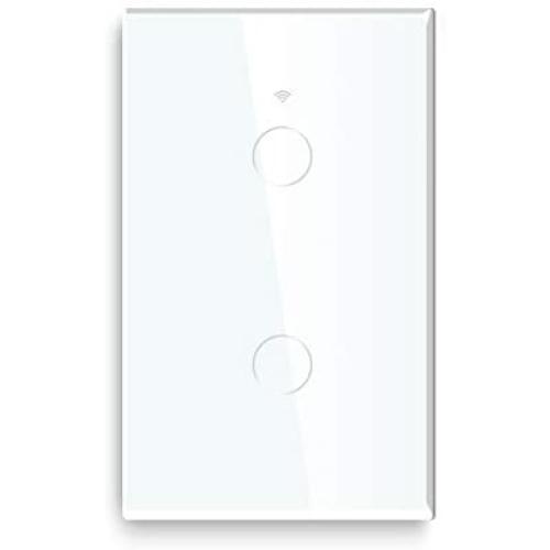 BSEED WiFi Touch Smart Wall Light Switch Tempered Glass Panel Work with Alexa/Google 118×71mm 2 Gang 1 Way White