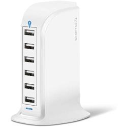 Aduro 40W 6-Port USB Desktop Charging Station Hub Wall Charger for iPhone iPad Tablets Smartphones with Smart Flow (Solid White)
