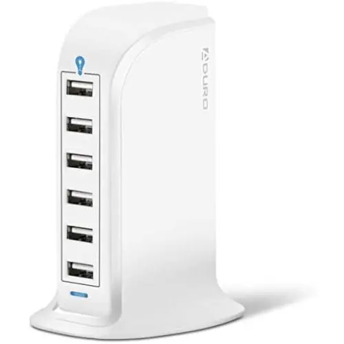 Aduro 40W 6-Port USB Desktop Charging Station Hub Wall Charger for iPhone iPad Tablets Smartphones with Smart Flow (Solid White)