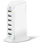 Aduro 40W 6-Port USB Desktop Charging Station Hub Wall Charger for iPhone iPad Tablets Smartphones with Smart Flow (Solid White)