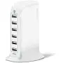 Aduro 40W 6-Port USB Desktop Charging Station Hub Wall Charger for iPhone iPad Tablets Smartphones with Smart Flow (Solid White)