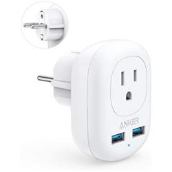 Anker European Travel Adapter, PowerExtend USB Plug International Power Adapter with 2 USB and 1 Outlet, US to Most of Europe EU Spain Iceland Italy France Germany