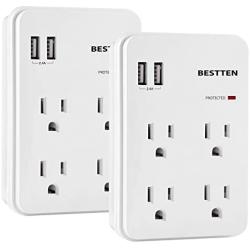 [2 Pack] BESTTEN 2.4A Dual USB Wall Outlet Surge Protector, 5V/2.4A USB Charger, 15A/125V/1875W, ETL Certified