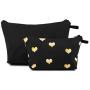 Hearts Makeup Bags, Cosmetic Travel Pouches in 2 Sizes (Black, 2 Pack)
