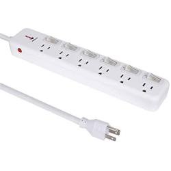 Surge Protector Power Strip 6 ft Extension Cord 14AWG Straight Wire Plug, Independent switches, 125V/15A, Hanging Hole, SGS Certification,White