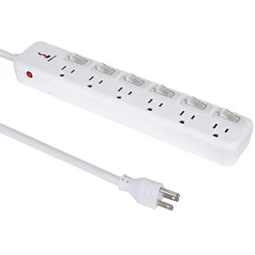Surge Protector Power Strip 6 ft Extension Cord 14AWG Straight Wire Plug, Independent switches, 125V/15A, Hanging Hole, SGS Certification,White Surge Protector Power Strip 6 ft Extension Cord 14AWG Straight Wire Plug, Independent switches, 125V/15A, Hanging Hole, SGS Certification,White