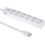 Surge Protector Power Strip 6 ft Extension Cord 14AWG Straight Wire Plug, Independent switches, 125V/15A, Hanging Hole, SGS Certification,White