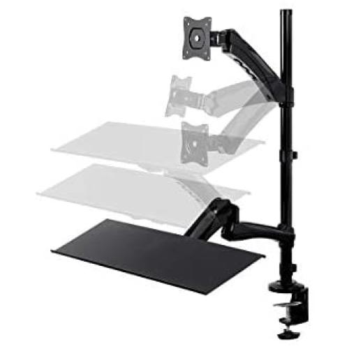 Monoprice Articulating Gas Spring Sit Stand Monitor and Keyboard Riser Desk Mount - Black, 26 Inch Table Top Workstation | Easy to Use, Compatible with Most Desks