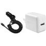 AmazonBasics Coiled Cable Lightning Car Charger, 1.5 Foot, Black Bundle with AmazonBasics One-Port USB Wall Charger for Phone, iPad, and Tablet, 2.4 Amp, White