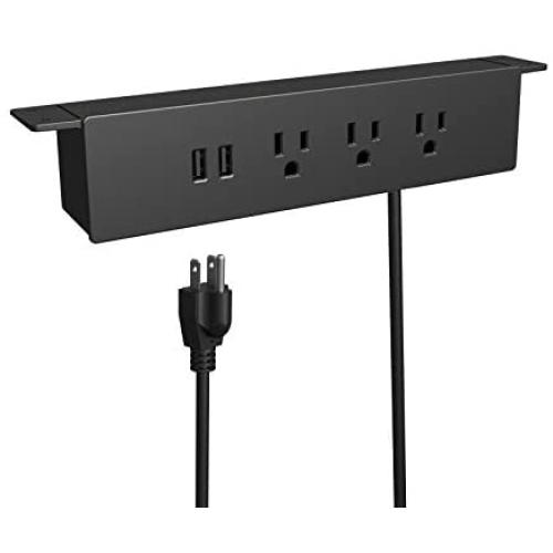 Desk Hanging Power Sockets with USB Ports & Surge Protector, 3 AC Outlets 2 USB Ports Fast Charge Sockets Mount Under Desk Table Edge, 6ft Extension Power Cord…