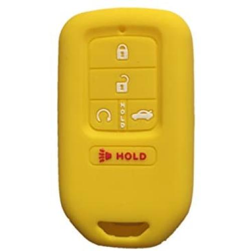 Yellow Silicone Key Cover Case Holder Chain Bag Key Fob Case Cover fit for 2015 2016 2017 Honda Civic Accord Pilot CR-V