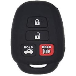 LemSa 2Pcs Silicone Keyless Entry Key Holder Fob Cover Case Remote Protector Bag Jacket for Toyota Camry Avalon Corolla RAV4 Highlander Venza HYQ12BDM, Black Purple