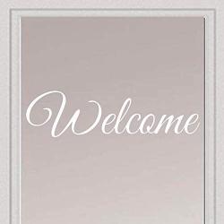 Rockmount Electronics - Welcome - UV Resistant, Waterproof, Durable - Peel & Stick Wall Decal Sticker for Front Door Modern Art Script Vinyl Lettering - 15'' x 4'', White