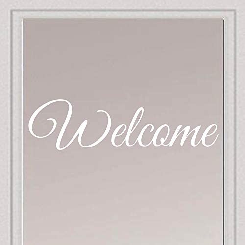 Rockmount Electronics - Welcome - UV Resistant, Waterproof, Durable - Peel & Stick Wall Decal Sticker for Front Door Modern Art Script Vinyl Lettering - 15'' x 4'', White