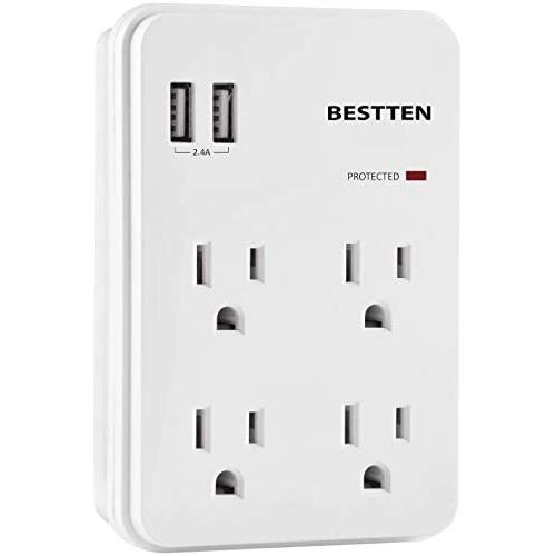 BESTTEN Wall Outlet Surge Protector with 2 USB Charging Ports (5V/2.4A) and 4 AC Outlets, 15A/125V/1875W, ETL Certified, White BESTTEN Wall Outlet Surge Protector with 2 USB Charging Ports (5V/2.4A) and 4 AC Outlets, 15A/125V/1875W, ETL Certified, White