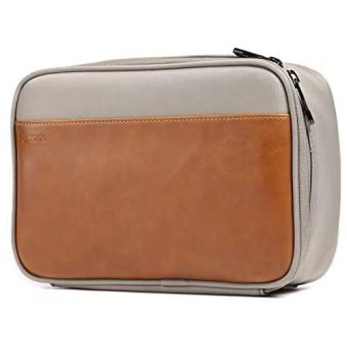 Leather Electronics Organizer,Large Travel Cable Cord Bag Waterproof Gear Accessories Storage Case for USB, Phone, Laptop Charger, Hard Drive,Tech Gadgets (Greyish-Green-Large)