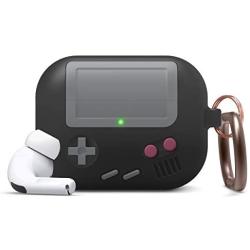 elago AW5 Compatible with Airpods Pro Case, Classic Handheld Game Console Design Case with Keychain, Durable Silicone Construction [US Patent Registered] [Black]