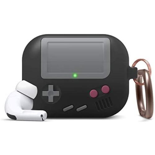 elago AW5 Compatible with Airpods Pro Case, Classic Handheld Game Console Design Case with Keychain, Durable Silicone Construction [US Patent Registered] [Black]