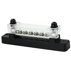 2 Studs 6 Terminal Grounding Bus Bar - 150A DC BusBar Block & Polycarbonate Cover for Car Boat Marine Ground Power Distribution Terminal Block