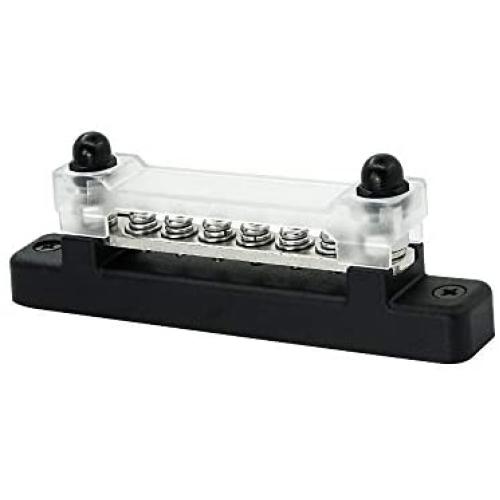 2 Studs 6 Terminal Grounding Bus Bar - 150A DC BusBar Block & Polycarbonate Cover for Car Boat Marine Ground Power Distribution Terminal Block