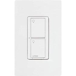 Lutron Caseta Smart Home Switch with Wallplate, Works with Alexa, Apple HomeKit, and Google Assistant | 5-Amp, for Ceiling and Exhaust Fans, LED Bulbs, Incandescent and Halogen | PDW-5ANS-WH-A | White