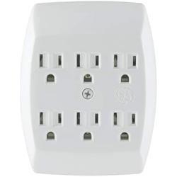 GE 6 Outlet Adapter, 3 Prong Outlets, Grounded, Wall Charger, Charging Station, White, 54947