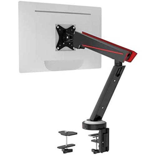 Single Gaming Monitor Mount Stand - Mechanical Spring Assisted Fully Adjustable Fit One Screen 17 to 32 inch, 17.6 lbs, RGB LED Backlit Base with USB, Mic, Audio Ports (GAMU001), Matte Black by WALI