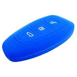 BAR Autotech Remote Key Silicone Rubber Keyless Entry Shell Case Fob and Key Skin Cover fit for Ford Focus 3 Escape Fiesta ST Titanium Mondeo Ecosport Kuga MK3 3 Buttons (1 Pair) (Blue)