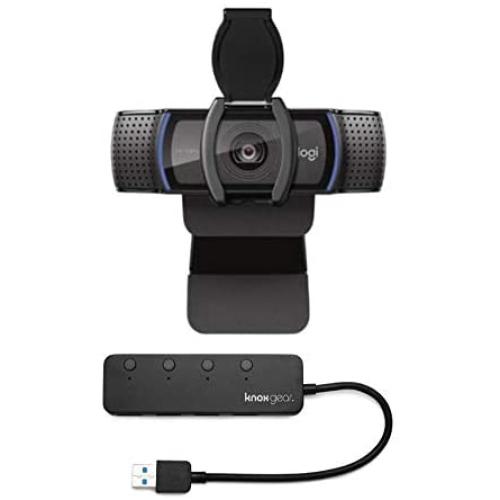 Logitech C920S HD Pro Webcam with Privacy Shutter Bundled with Knox Gear 4-Port 3.0 USB Hub (2 Items)