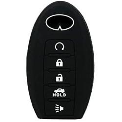 SEGADEN Silicone Cover Protector Case Holder Skin Jacket Compatible with INFINITI Q60 QX80 JX35 5 Button Smart Remote Key Fob CV4506 Black