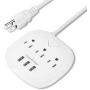 Power Strip 3 Outlets and 3 USB Ports with Switch Control, Desktop Charging Station with 5 ft Extension Cord, Compact for Nightstand, Office and Travel - White