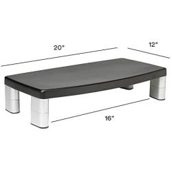 3M Extra Wide Adjustable Monitor Stand, Three Leg Segments Simply Adjust Height from 1'' to 5 7/8'', Sturdy Platform Holds Up to 40 lbs, 16-inch Space Between Columns for Storage, Silver/Black (MS90B)