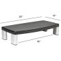 3M Extra Wide Adjustable Monitor Stand, Three Leg Segments Simply Adjust Height from 1'' to 5 7/8'', Sturdy Platform Holds Up to 40 lbs, 16-inch Space Between Columns for Storage, Silver/Black (MS90B)