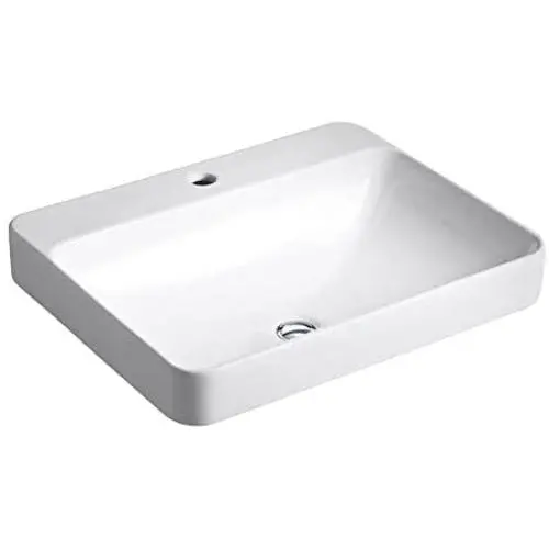 Kohler K-2660-1-0 Vitreous china Above counter Rectangular Bathroom Sink, 25.512 x 20.472 x 9.843 inches, White