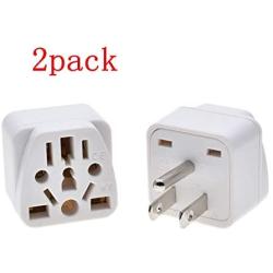 (2PACK) US Travel Plug Adapter,EU/UK/AU/IN/CN/JP/Asia/Italy/Brazil to USA Type B, 3 Prong Grounded USA Wall Plug, EU to US Travel Adaptor and Converter,white
