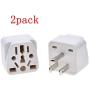 (2PACK) US Travel Plug Adapter,EU/UK/AU/IN/CN/JP/Asia/Italy/Brazil to USA Type B, 3 Prong Grounded USA Wall Plug, EU to US Travel Adaptor and Converter,white