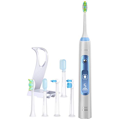 Lebond V2 Electric Toothbrush, 【UPDATE GRADE】15 Brushing Levels 6 Replacement Heads Sonic Toothbrush Power Rechargeable Kids Toothbrush with Automatic Timer, LCD Display for Adult, Travel, Blue Lebond V2 Electric Toothbrush, 【UPDATE GRADE】15 Brushing Levels 6 Replacement Heads Sonic Toothbrush Power Rechargeable Kids Toothbrush with Automatic Timer, LCD Display for Adult, Travel, Blue