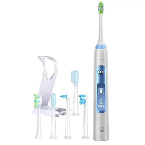 Lebond V2 Electric Toothbrush, 【UPDATE GRADE】15 Brushing Levels 6 Replacement Heads Sonic Toothbrush Power Rechargeable Kids Toothbrush with Automatic Timer, LCD Display for Adult, Travel, Blue