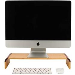 EasyPAG Bamboo Computer Monitor Stand 20.5 inch Desktop Monitor Riser with Silicone Anti-Slip Feet PC Keyboard Storage for Office, Home, School,1 Pack